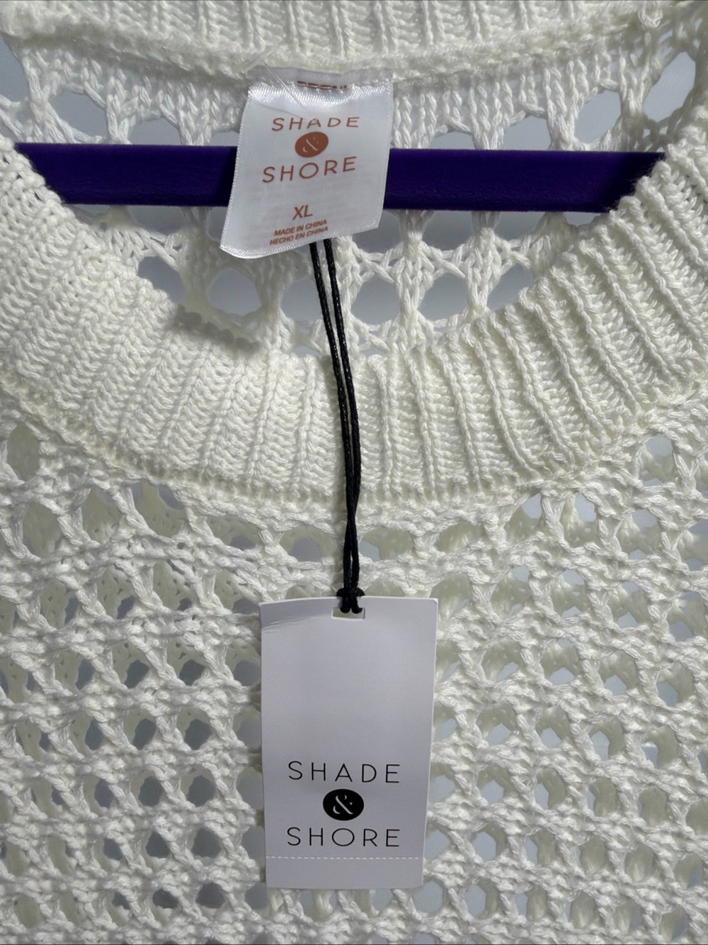 Shade & Shore Women's Crochet Cover Up Midi Dress Off-White XL (16) - Picture 6 of 7